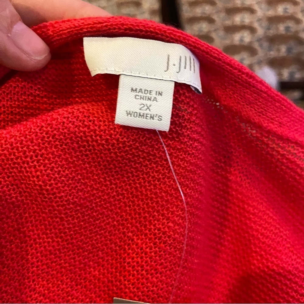 J. Jill Linen Blend Long Open Cardigan Hibiscus Size 2X Lightweight Layering - Picture 9 of 11